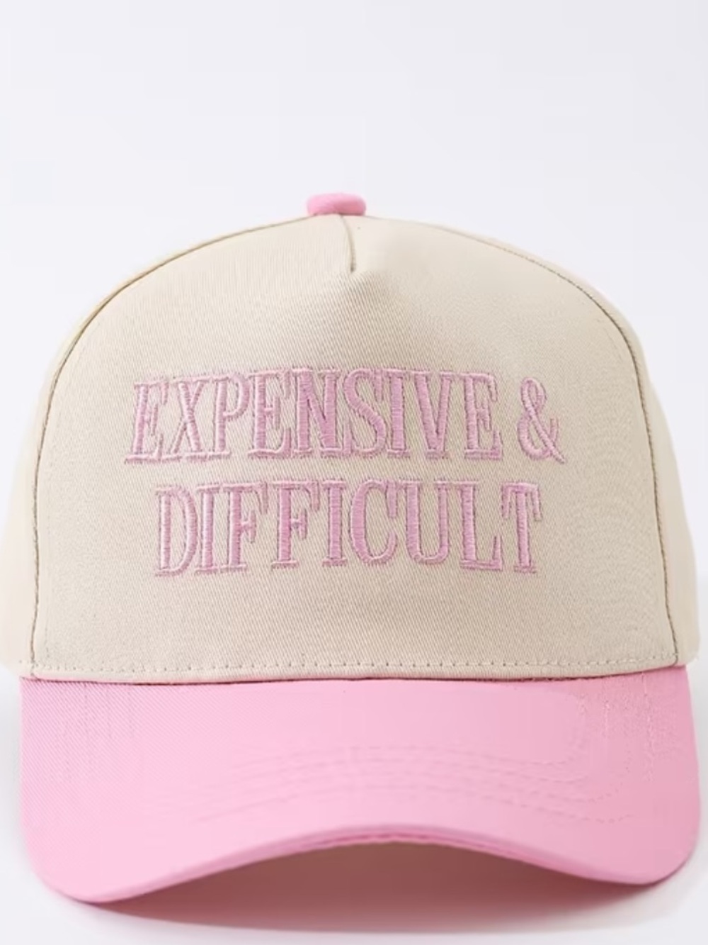 New Expensive & Difficult Beige and Pink Embroidered Baseball Cap